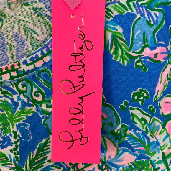 NWT Lilly Pulitzer Blue and Green Floral Tee Shirt Dress - Picture 2 of 10